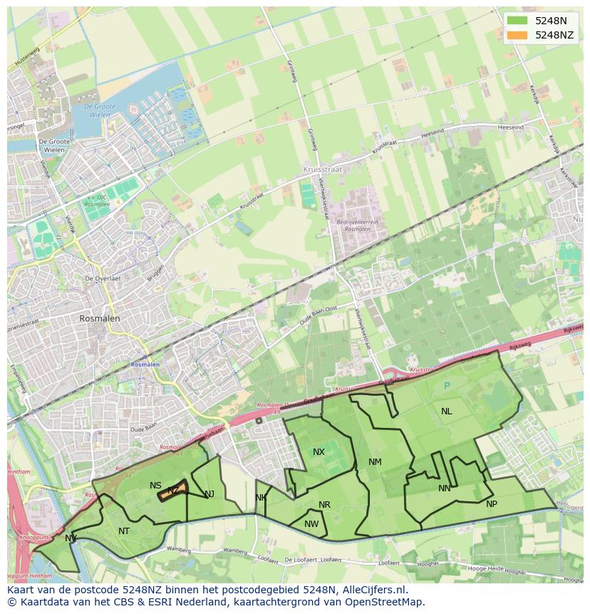 Afbeelding van het postcodegebied 5248 NZ op de kaart.