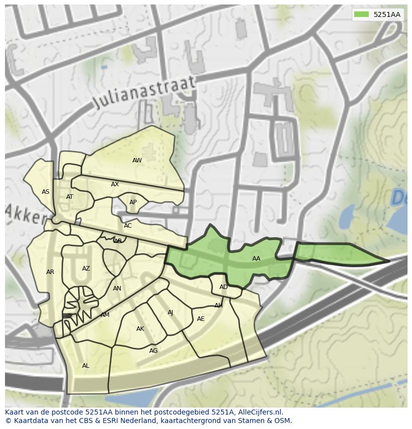 Afbeelding van het postcodegebied 5251 AA op de kaart.