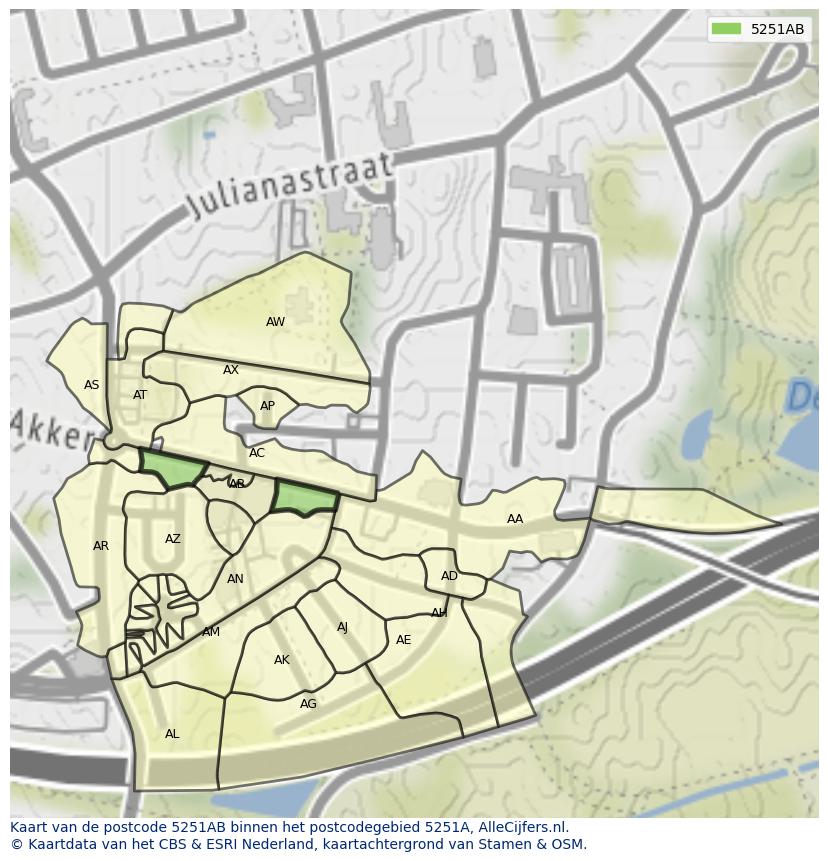 Afbeelding van het postcodegebied 5251 AB op de kaart.