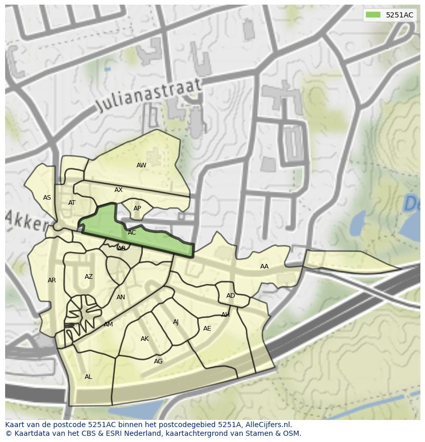 Afbeelding van het postcodegebied 5251 AC op de kaart.