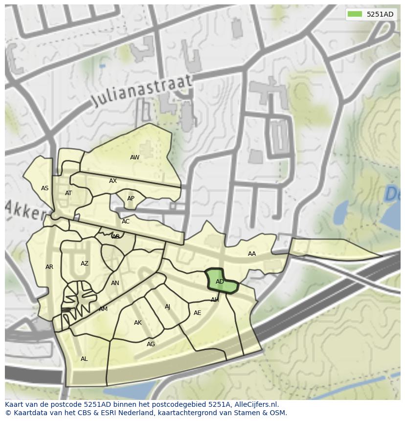 Afbeelding van het postcodegebied 5251 AD op de kaart.