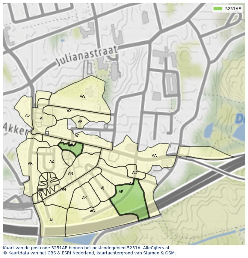Afbeelding van het postcodegebied 5251 AE op de kaart.