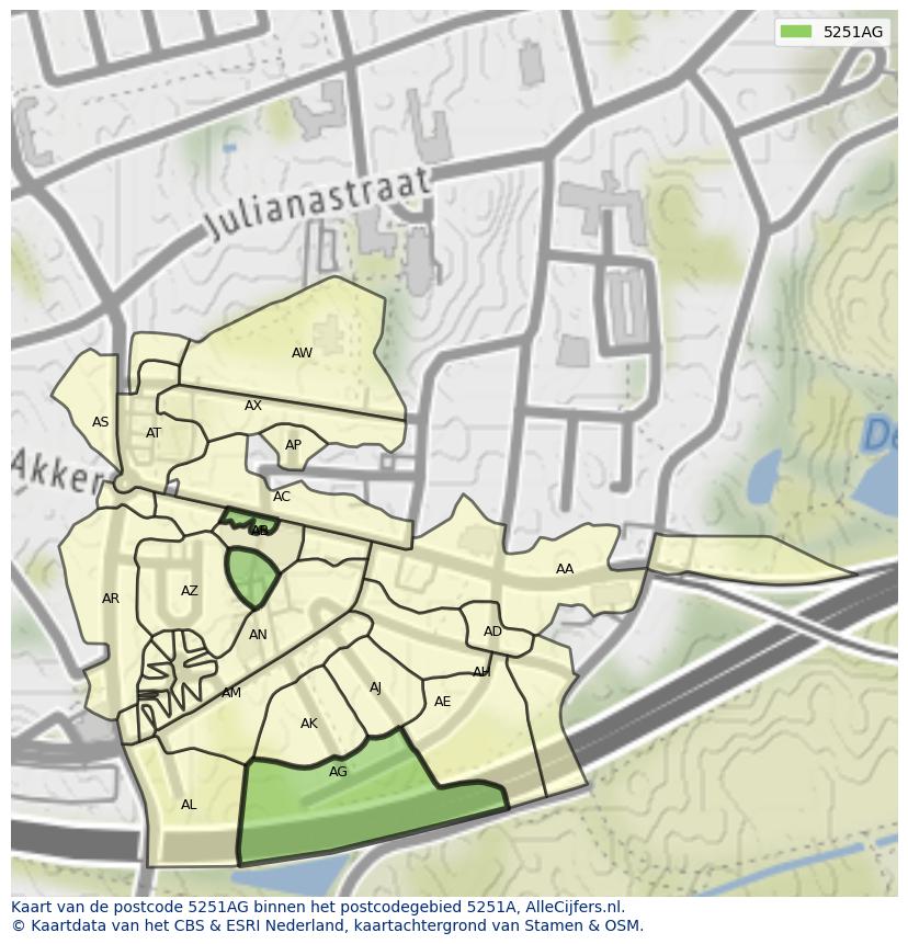 Afbeelding van het postcodegebied 5251 AG op de kaart.