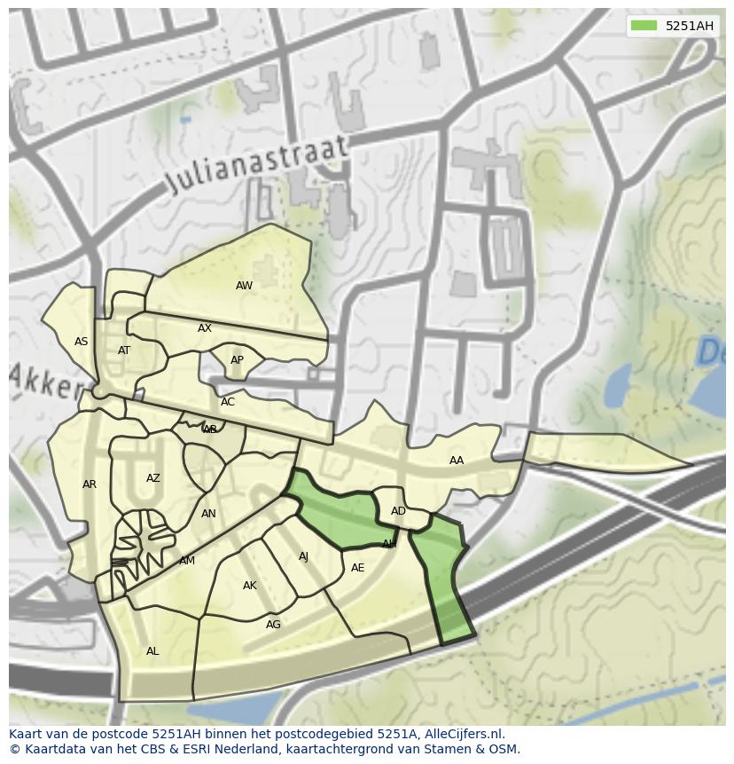 Afbeelding van het postcodegebied 5251 AH op de kaart.
