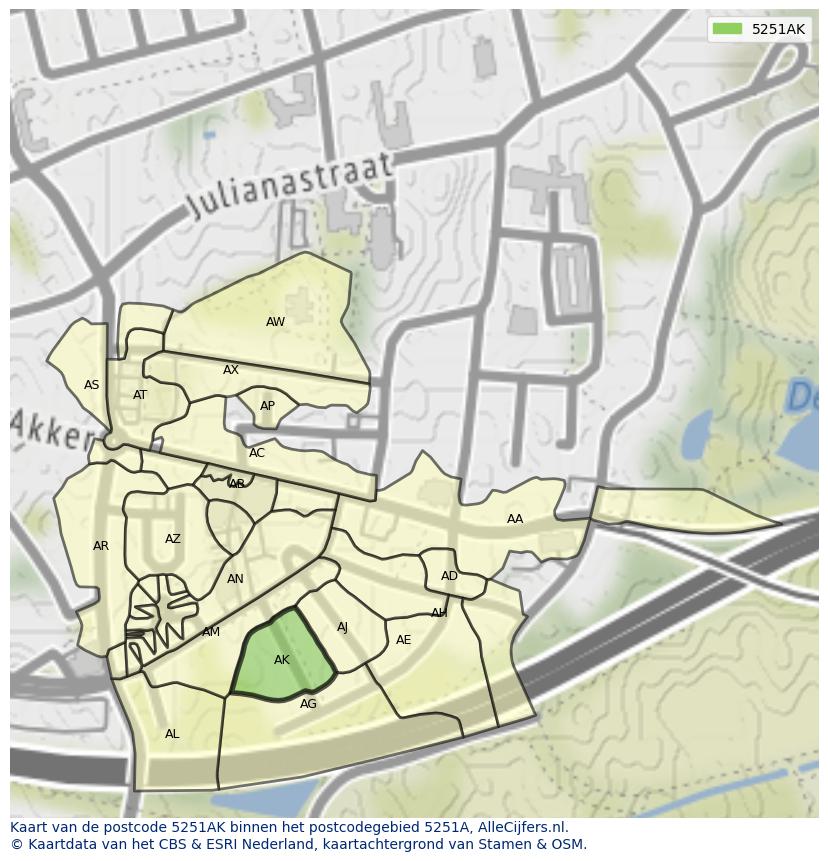 Afbeelding van het postcodegebied 5251 AK op de kaart.