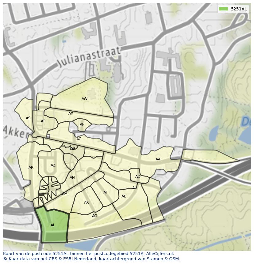 Afbeelding van het postcodegebied 5251 AL op de kaart.