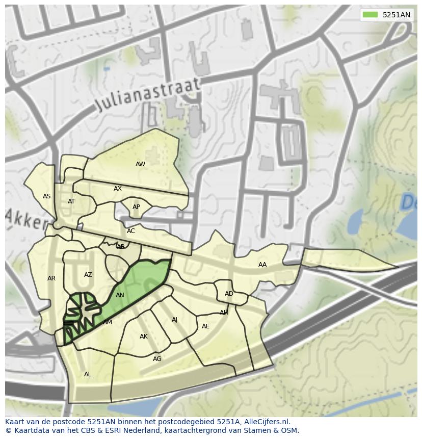 Afbeelding van het postcodegebied 5251 AN op de kaart.