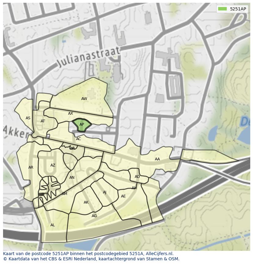 Afbeelding van het postcodegebied 5251 AP op de kaart.