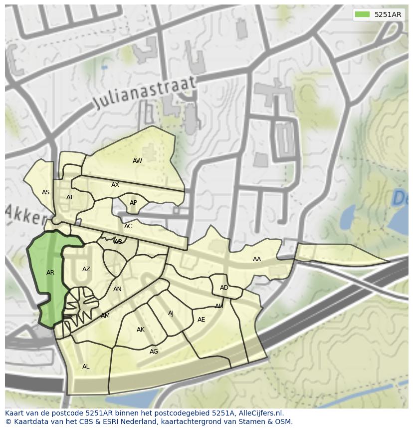 Afbeelding van het postcodegebied 5251 AR op de kaart.