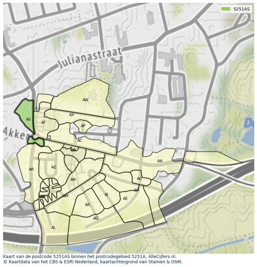 Afbeelding van het postcodegebied 5251 AS op de kaart.