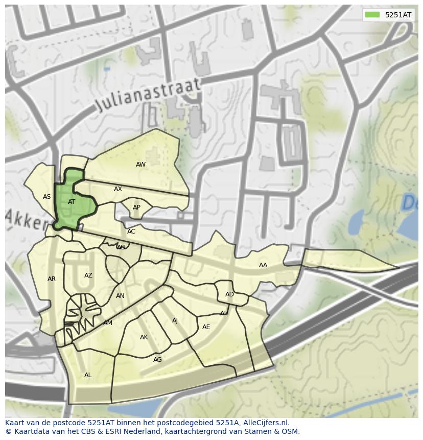Afbeelding van het postcodegebied 5251 AT op de kaart.