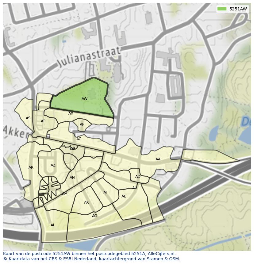 Afbeelding van het postcodegebied 5251 AW op de kaart.