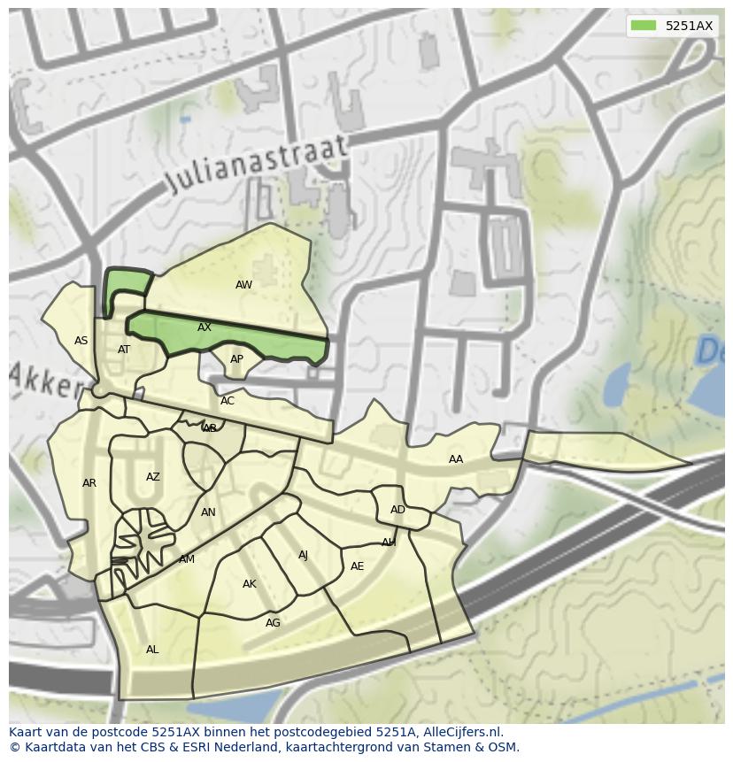 Afbeelding van het postcodegebied 5251 AX op de kaart.