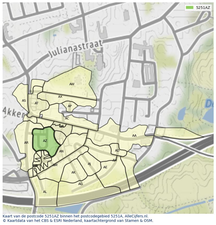 Afbeelding van het postcodegebied 5251 AZ op de kaart.