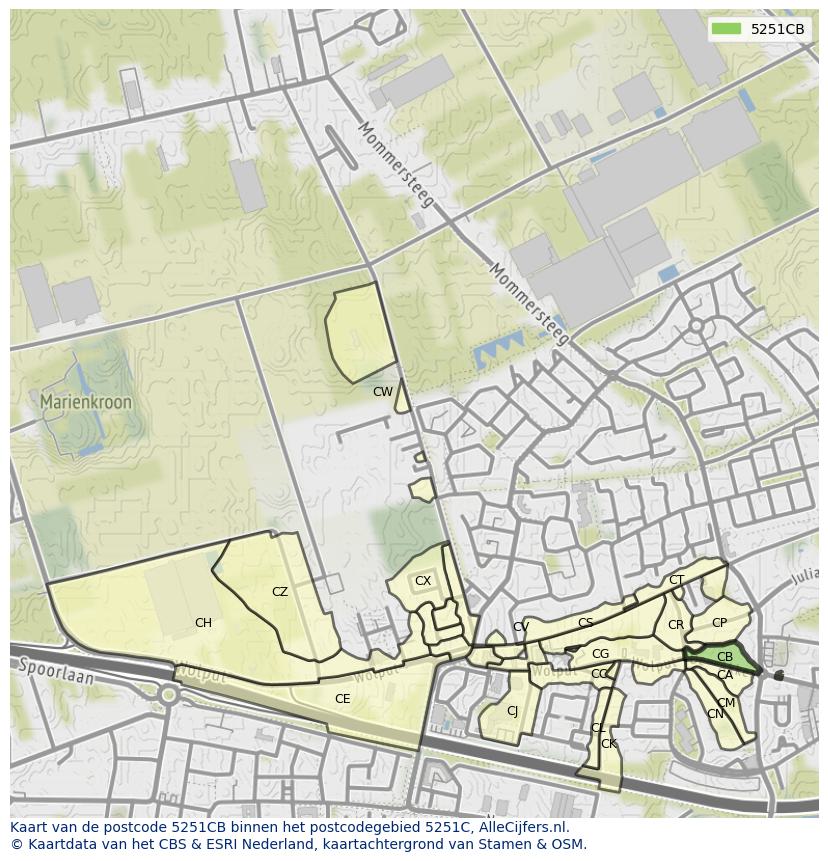 Afbeelding van het postcodegebied 5251 CB op de kaart.