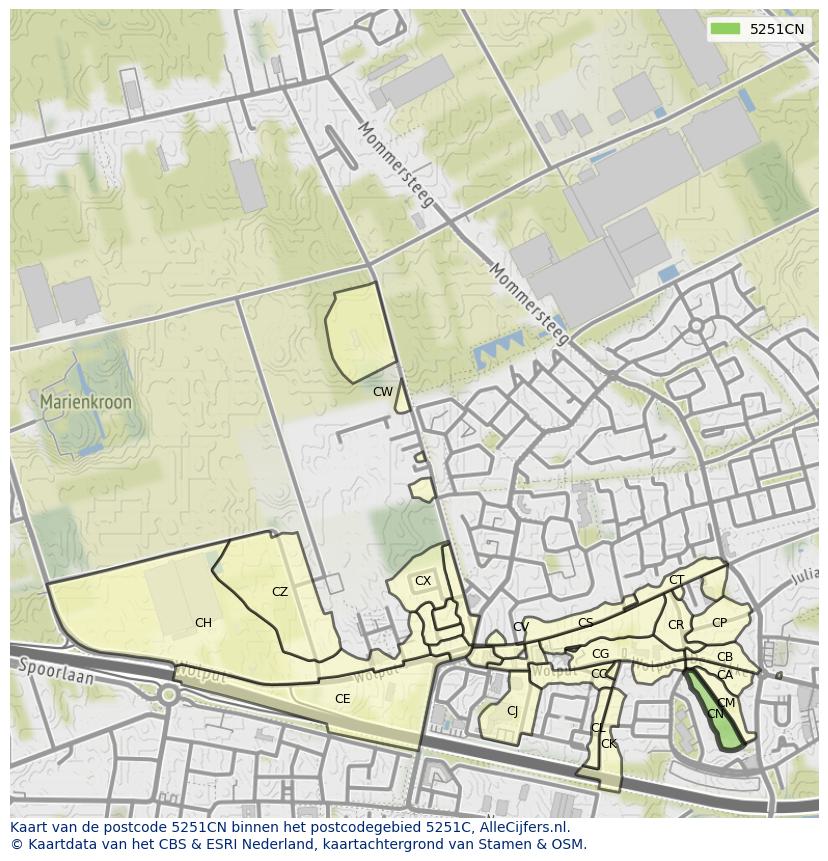 Afbeelding van het postcodegebied 5251 CN op de kaart.