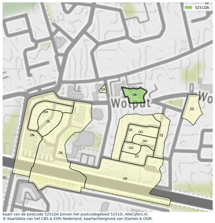 Afbeelding van het postcodegebied 5251 DA op de kaart.
