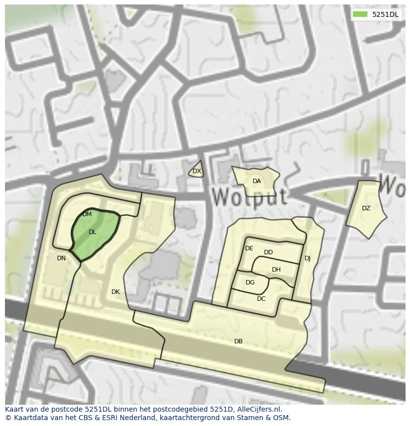 Afbeelding van het postcodegebied 5251 DL op de kaart.