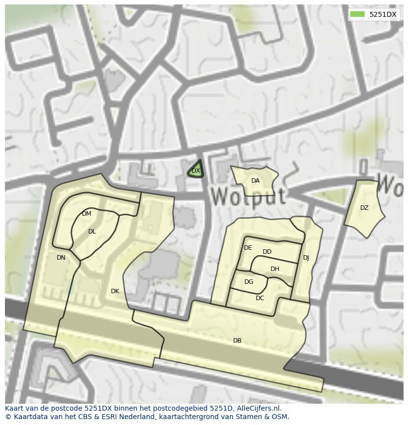 Afbeelding van het postcodegebied 5251 DX op de kaart.