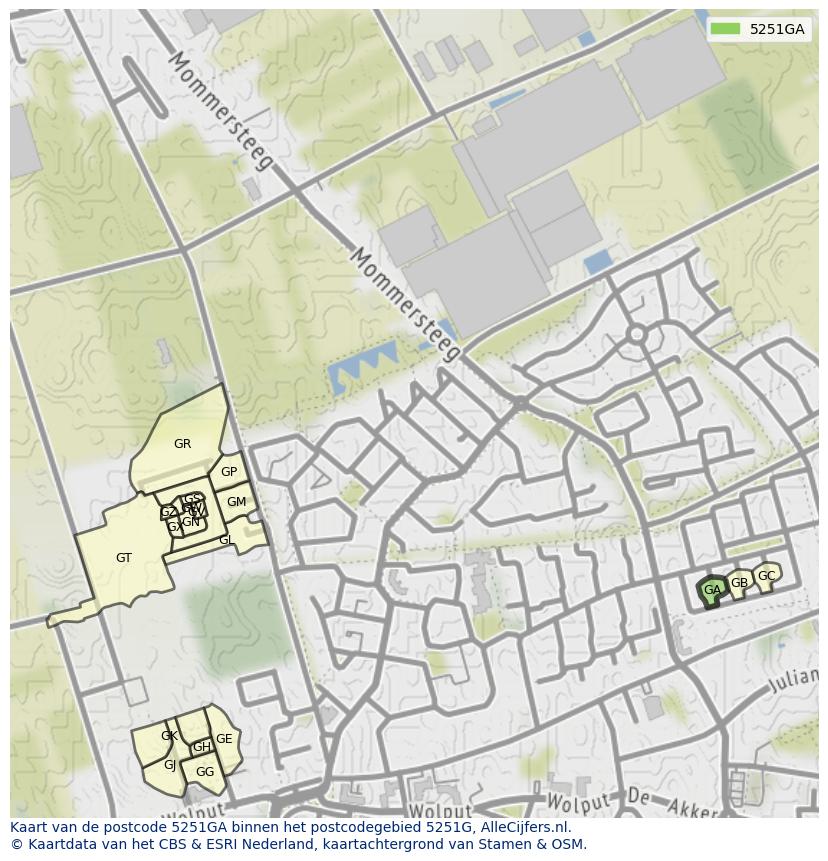 Afbeelding van het postcodegebied 5251 GA op de kaart.