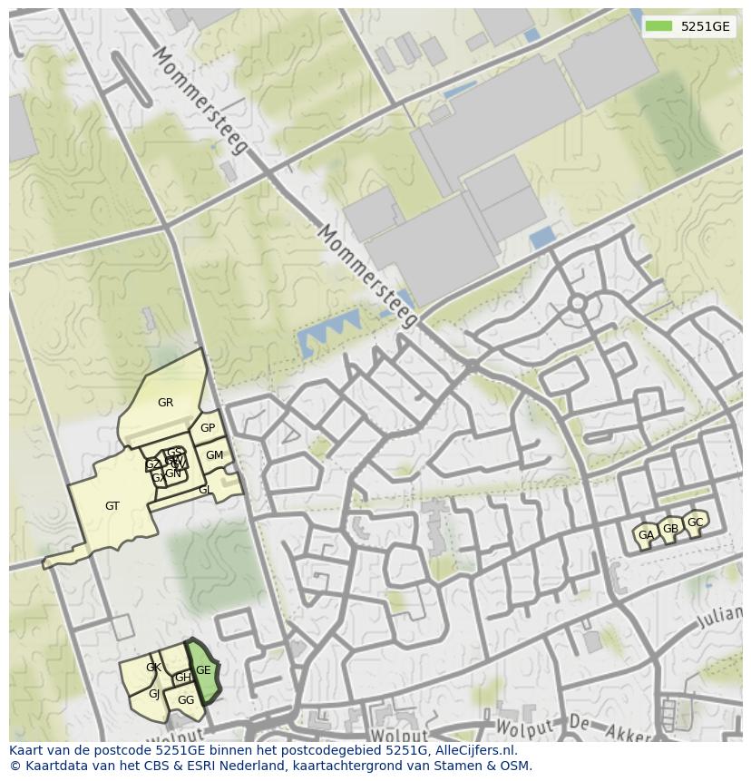 Afbeelding van het postcodegebied 5251 GE op de kaart.
