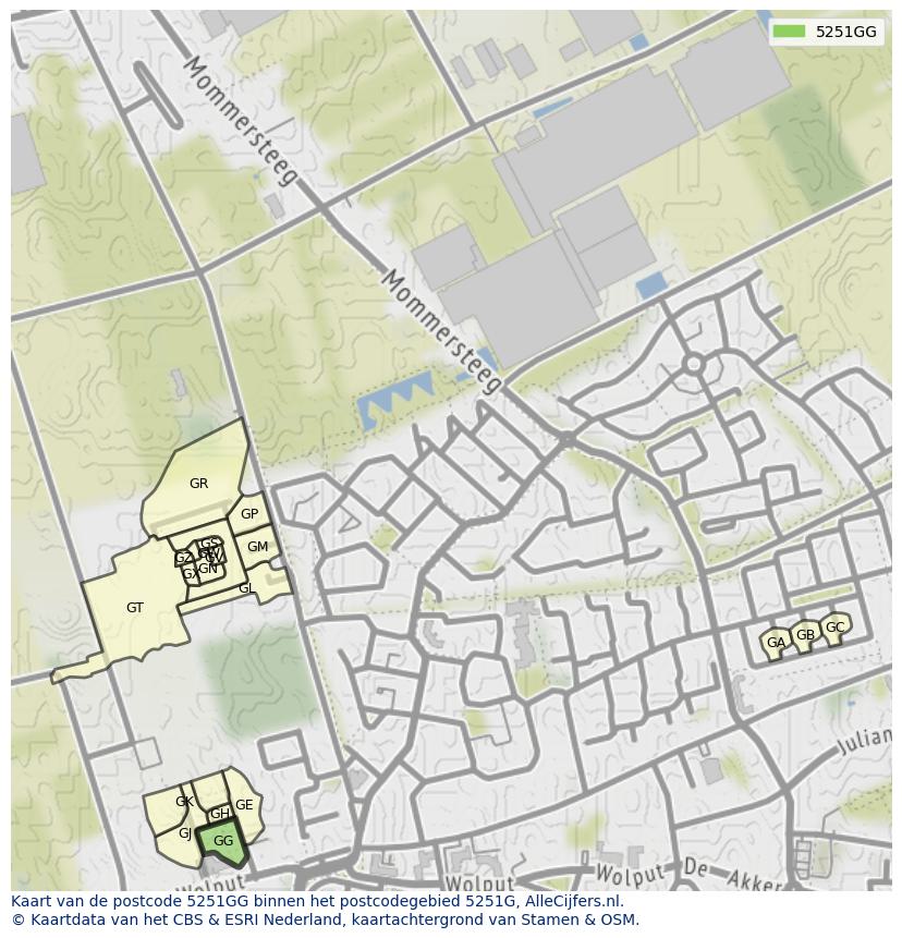 Afbeelding van het postcodegebied 5251 GG op de kaart.