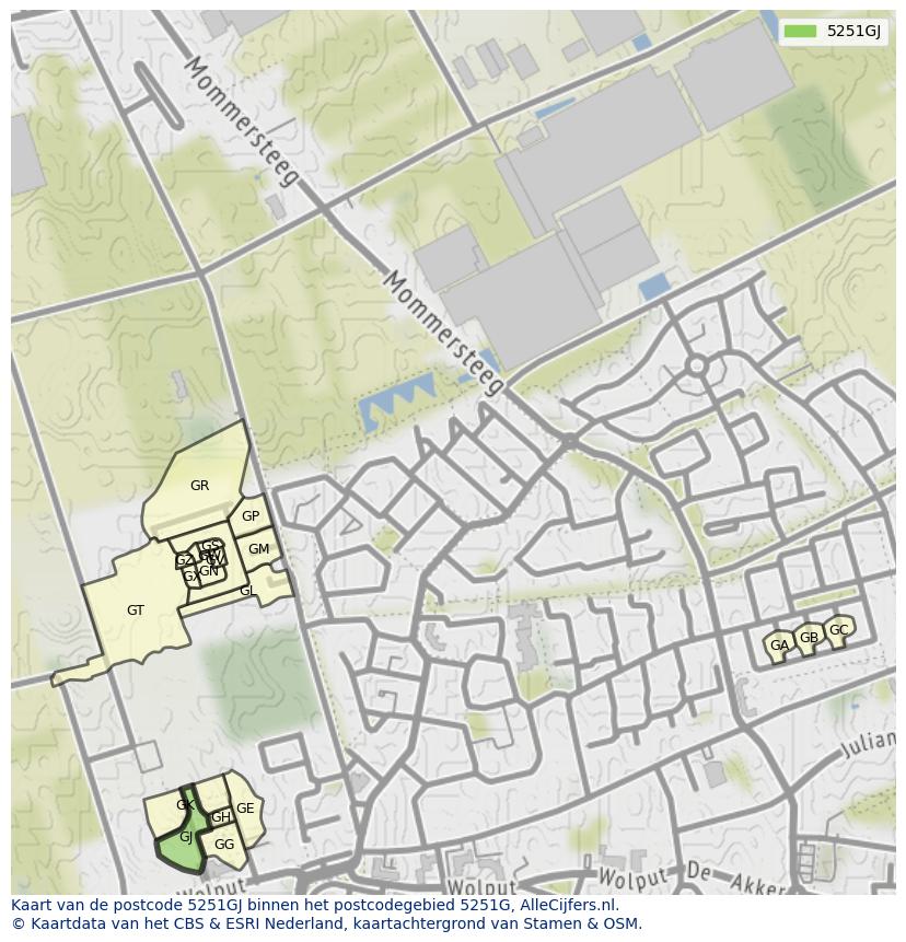 Afbeelding van het postcodegebied 5251 GJ op de kaart.