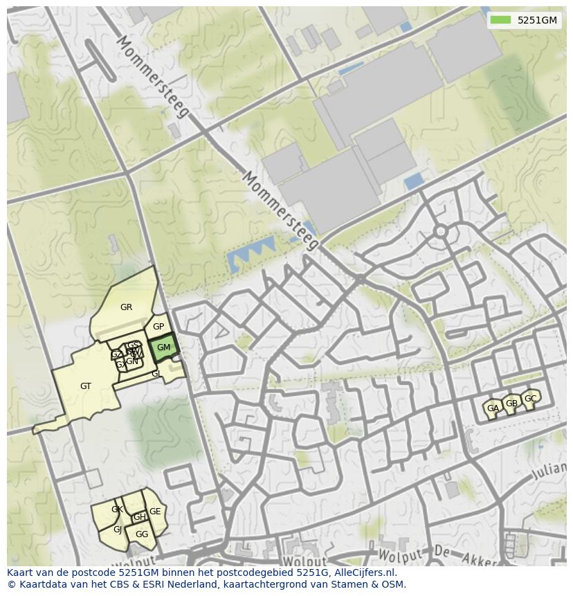 Afbeelding van het postcodegebied 5251 GM op de kaart.