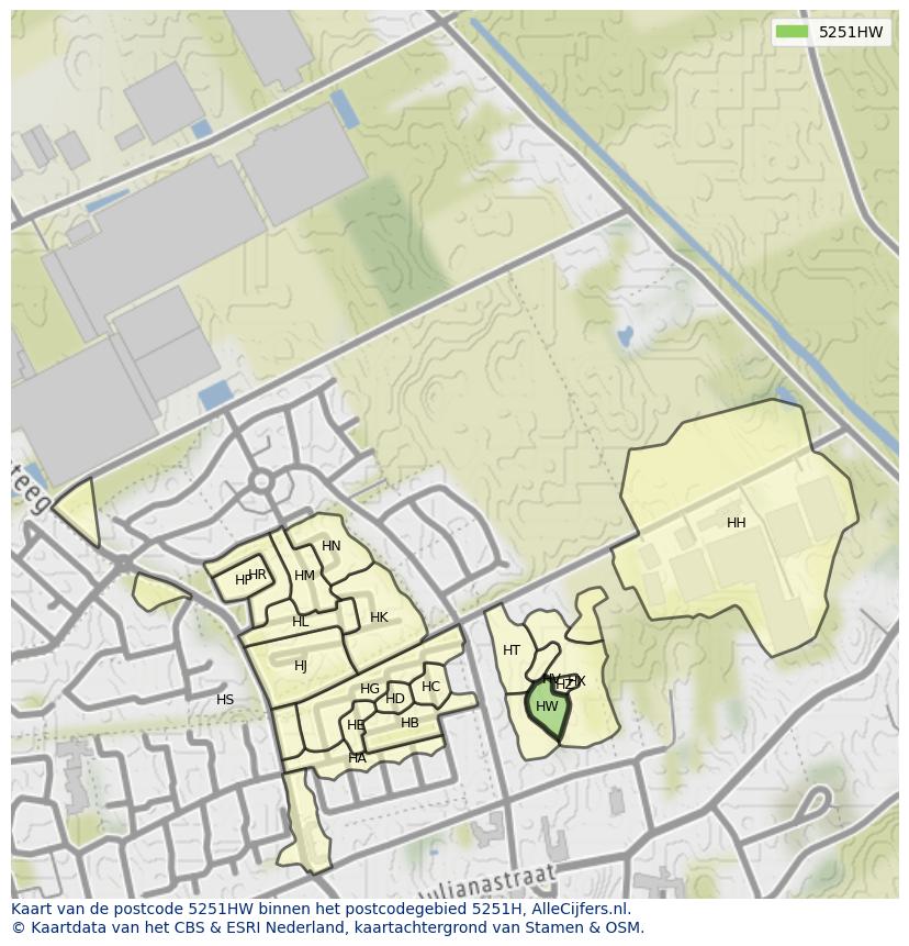 Afbeelding van het postcodegebied 5251 HW op de kaart.