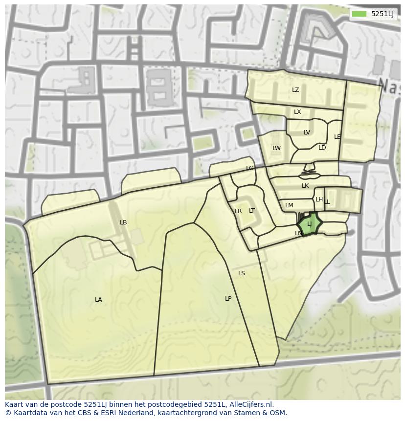 Afbeelding van het postcodegebied 5251 LJ op de kaart.