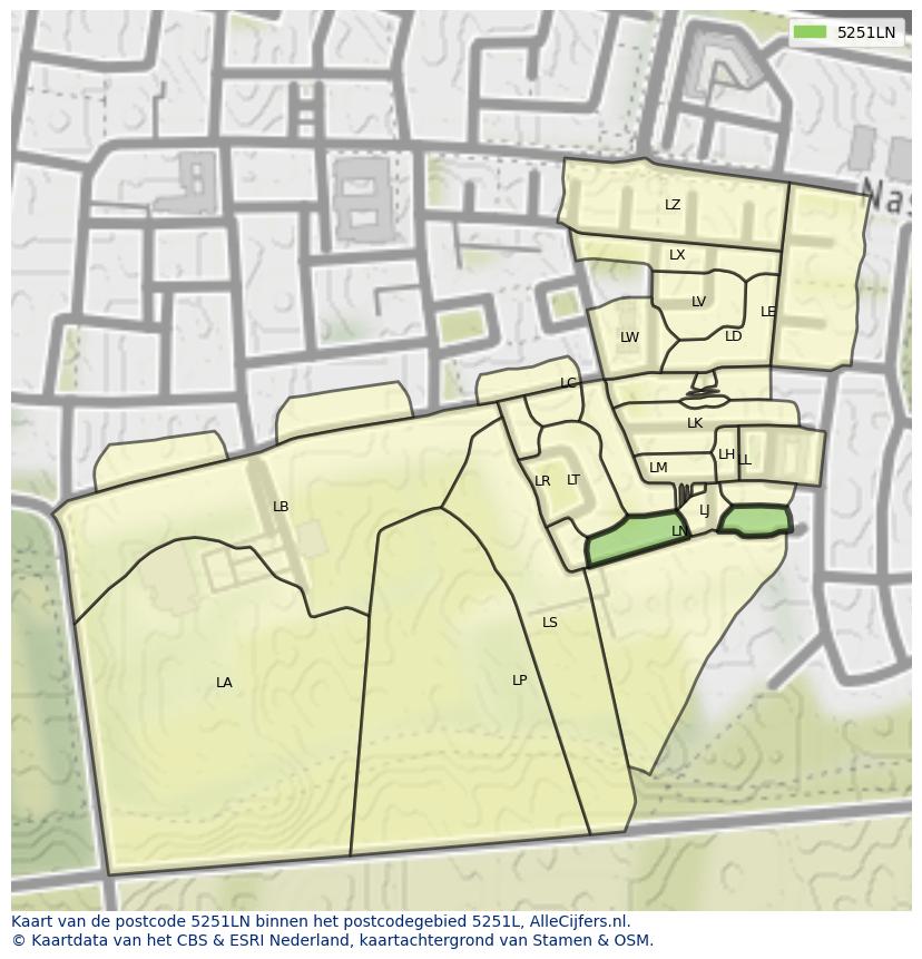 Afbeelding van het postcodegebied 5251 LN op de kaart.