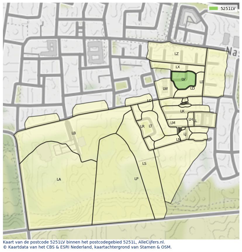 Afbeelding van het postcodegebied 5251 LV op de kaart.