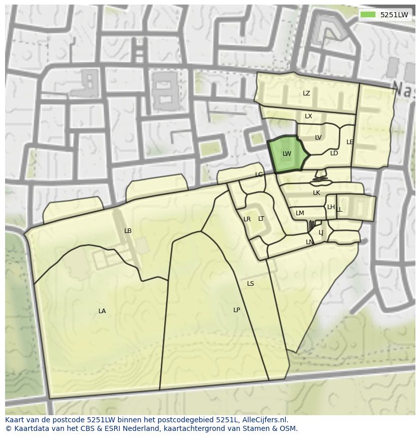 Afbeelding van het postcodegebied 5251 LW op de kaart.