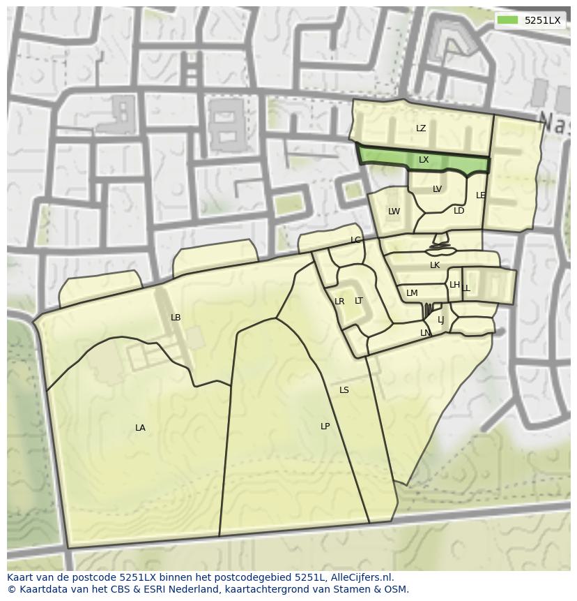 Afbeelding van het postcodegebied 5251 LX op de kaart.