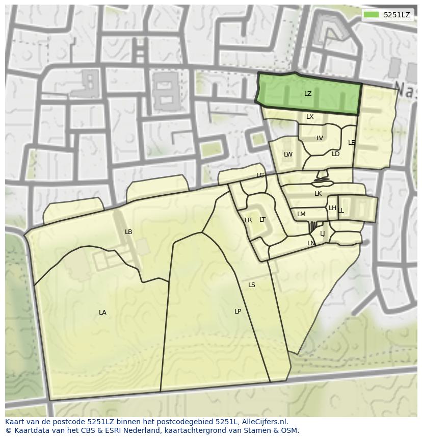 Afbeelding van het postcodegebied 5251 LZ op de kaart.