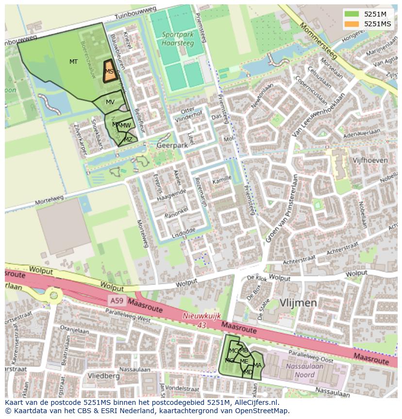 Afbeelding van het postcodegebied 5251 MS op de kaart.