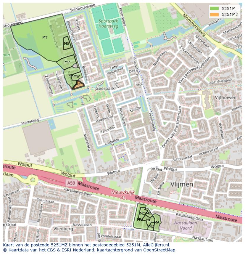 Afbeelding van het postcodegebied 5251 MZ op de kaart.