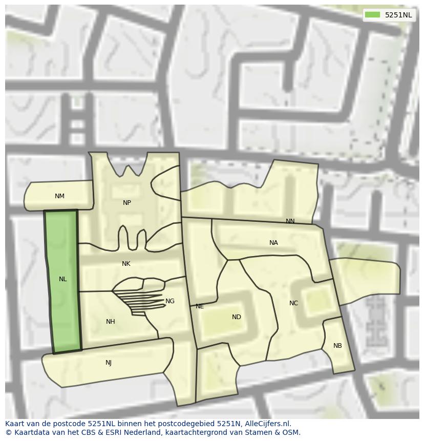 Afbeelding van het postcodegebied 5251 NL op de kaart.