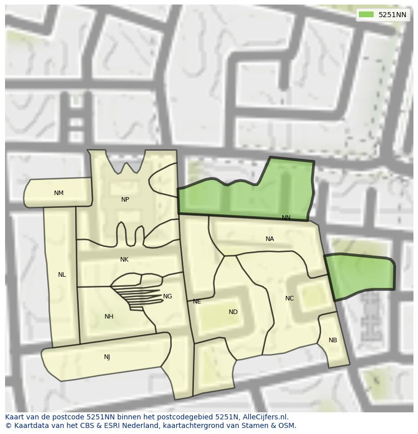 Afbeelding van het postcodegebied 5251 NN op de kaart.