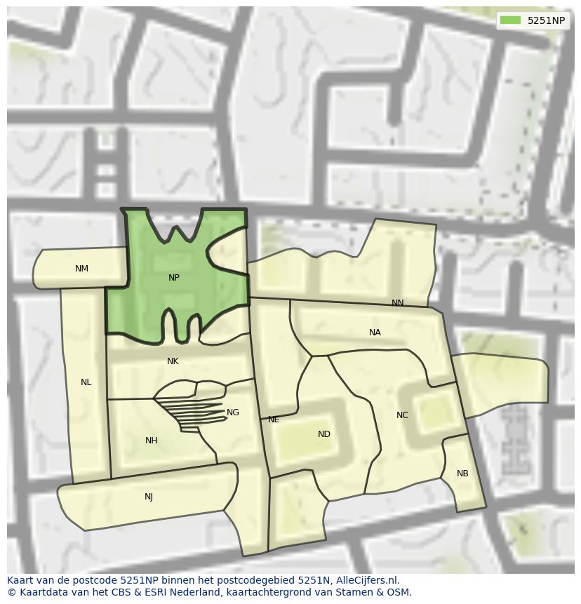 Afbeelding van het postcodegebied 5251 NP op de kaart.