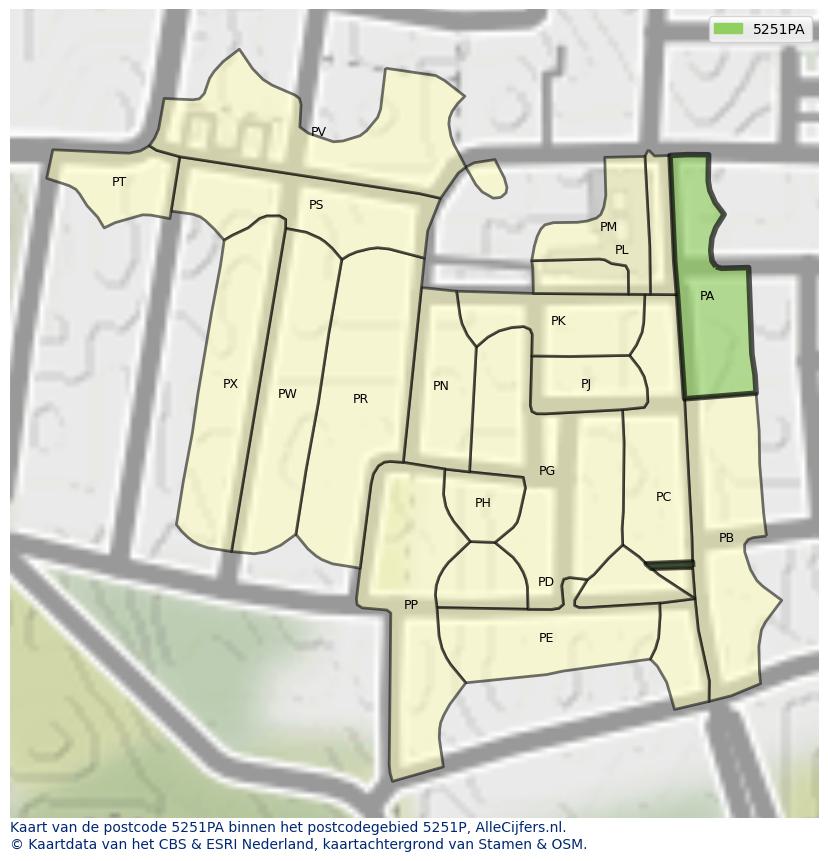 Afbeelding van het postcodegebied 5251 PA op de kaart.
