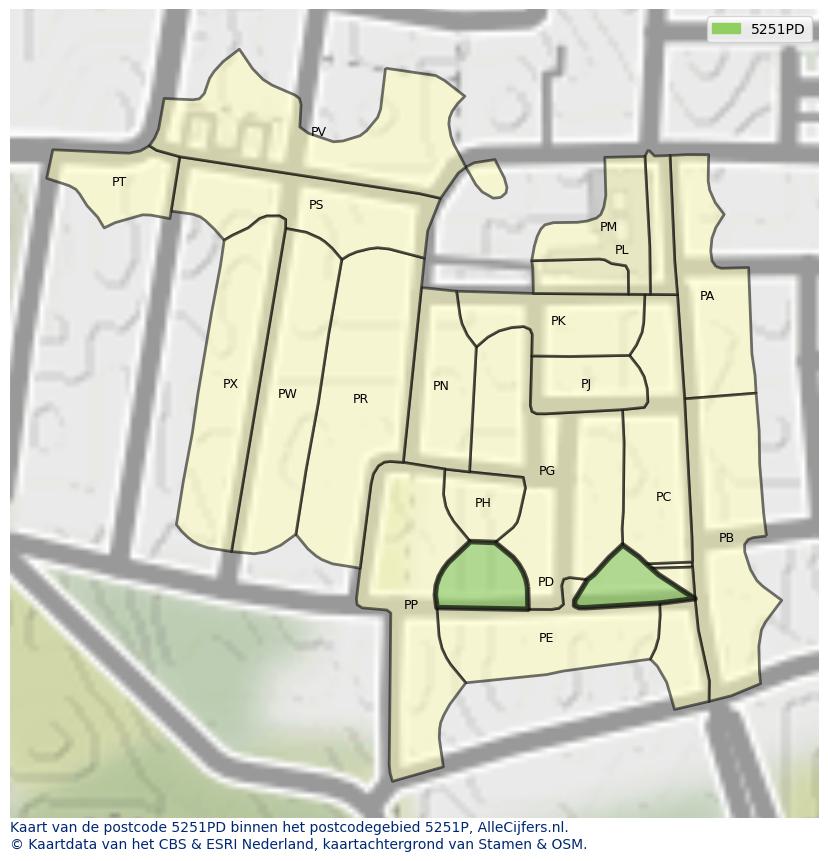 Afbeelding van het postcodegebied 5251 PD op de kaart.