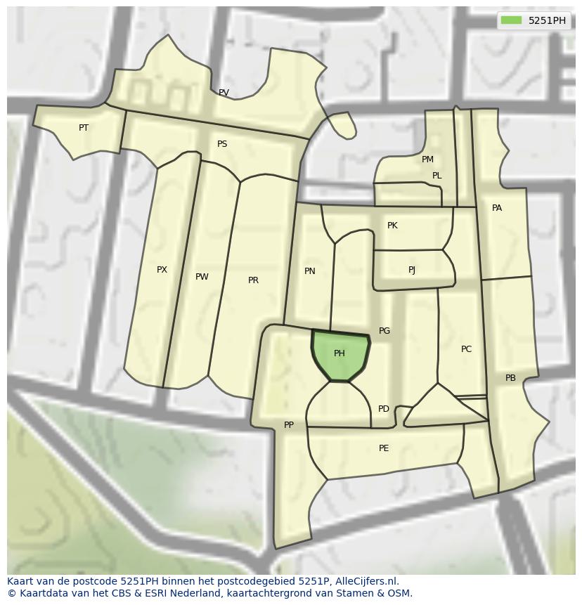 Afbeelding van het postcodegebied 5251 PH op de kaart.