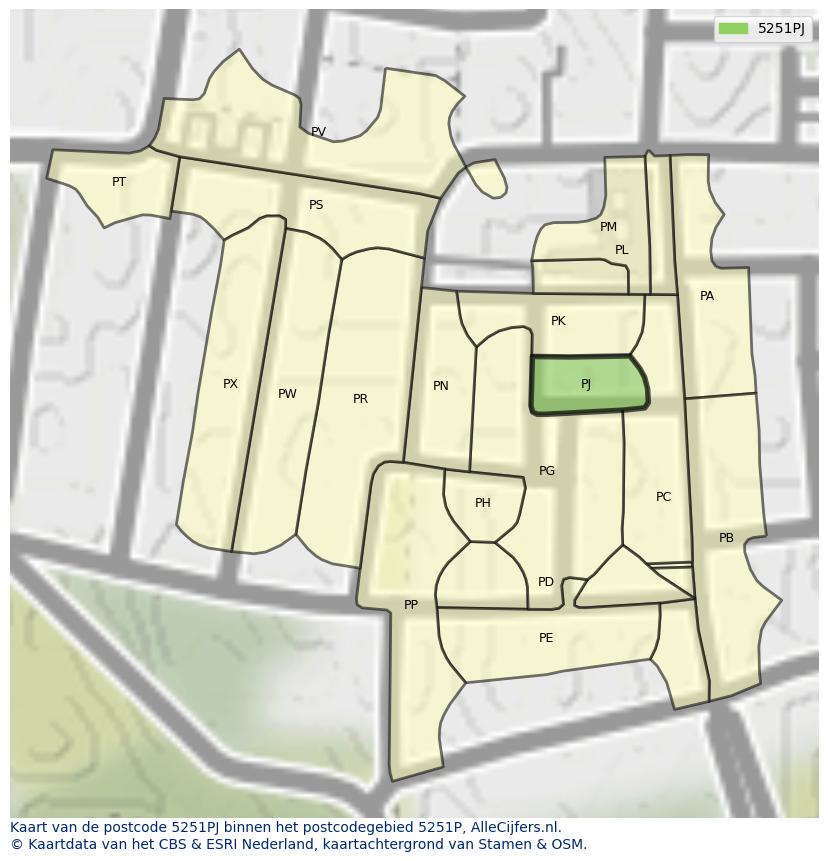 Afbeelding van het postcodegebied 5251 PJ op de kaart.