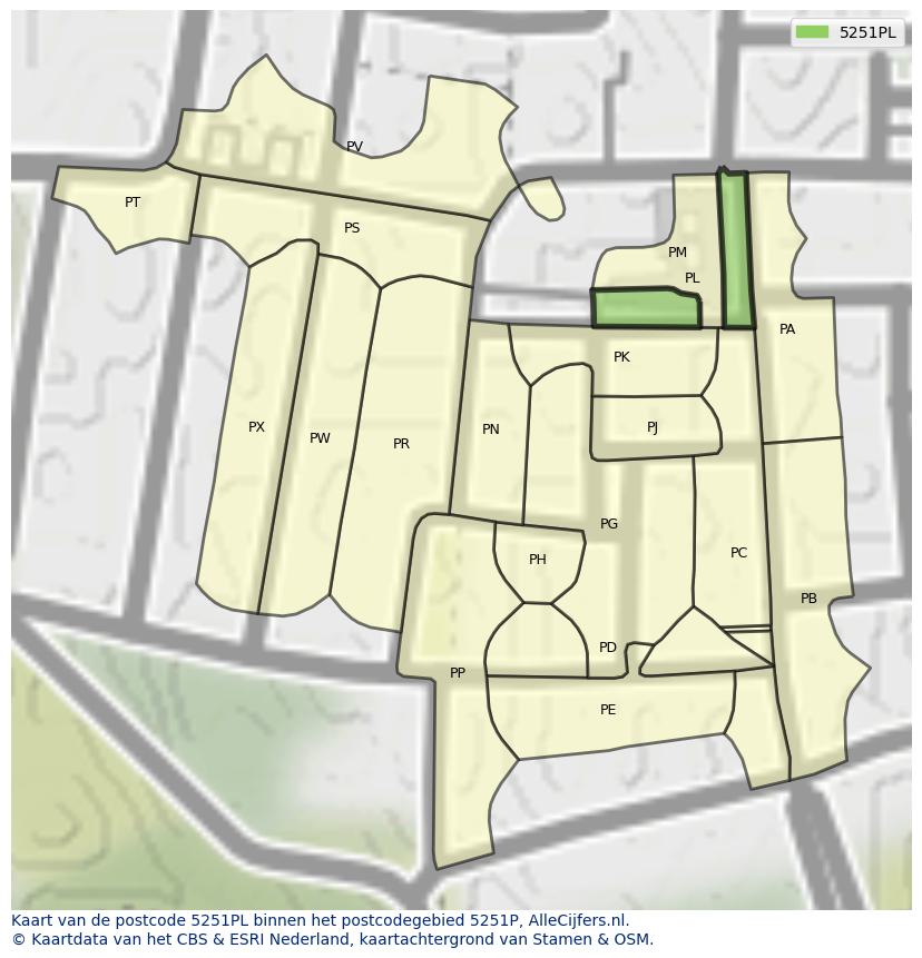 Afbeelding van het postcodegebied 5251 PL op de kaart.