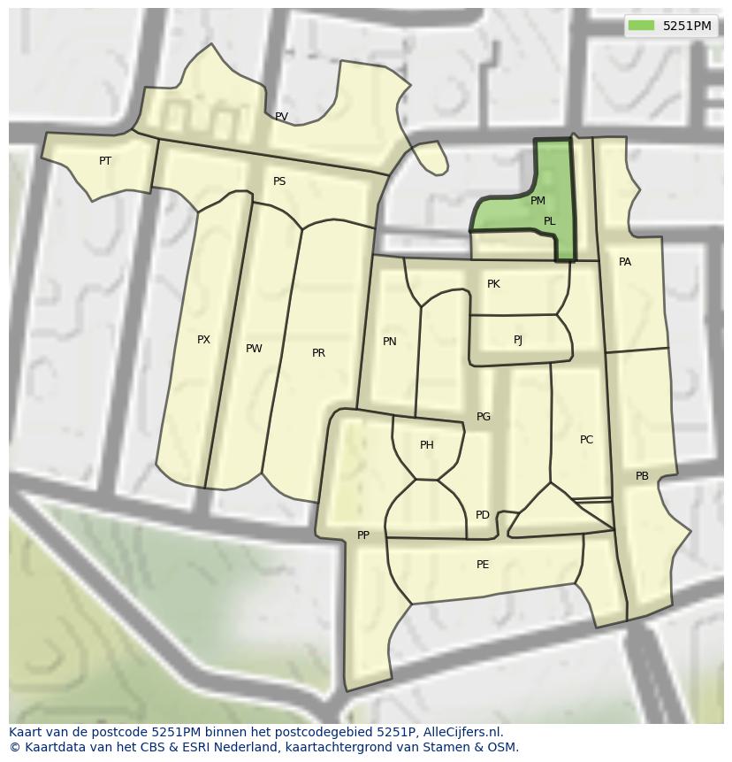 Afbeelding van het postcodegebied 5251 PM op de kaart.