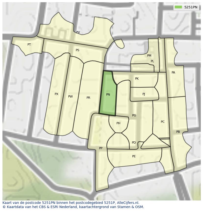Afbeelding van het postcodegebied 5251 PN op de kaart.