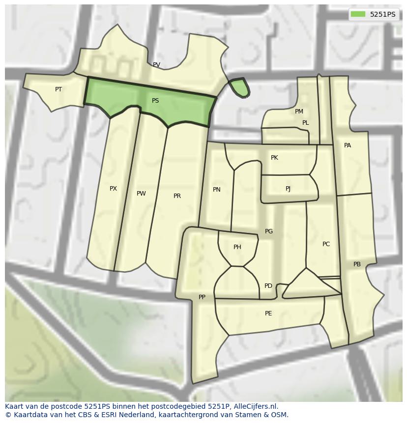 Afbeelding van het postcodegebied 5251 PS op de kaart.