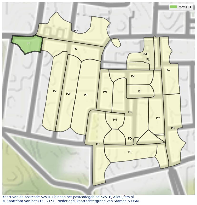 Afbeelding van het postcodegebied 5251 PT op de kaart.
