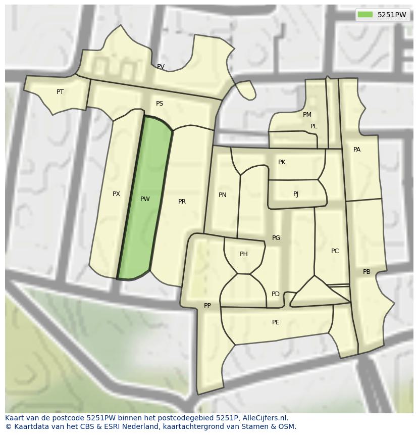 Afbeelding van het postcodegebied 5251 PW op de kaart.